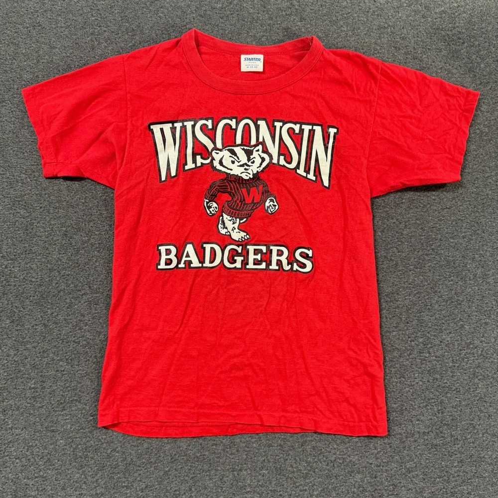 Vintage Starter Wisconsin Badgers T-Shirt Men Medium Red Good Graphic Tee USA